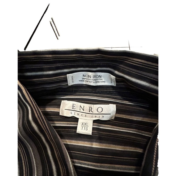ENRO Men's Dress Shirt Sz 2XL Long Sleeve Dk Brown Stripes, Non-Iron! Large Nice - Picture 3 of 11
